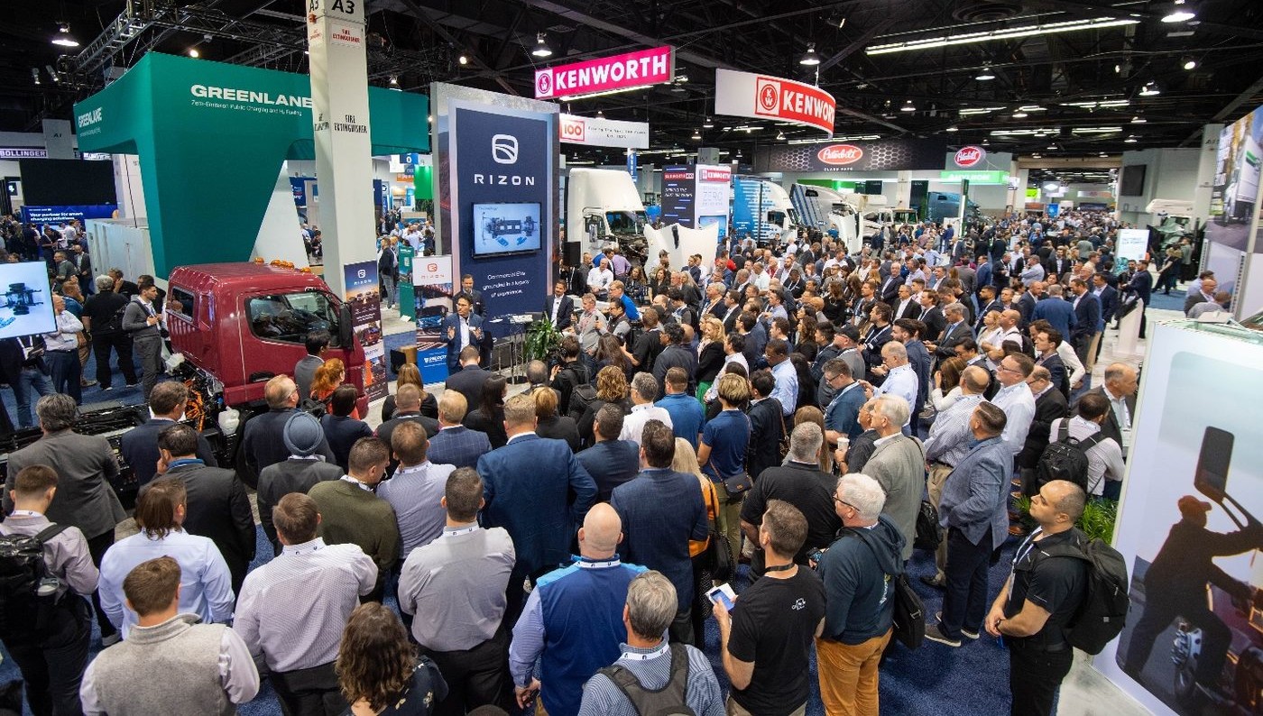 The official unveiling of the RIZON electric truck brand on stage at ACT Expo in Anaheim, California