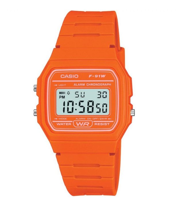 An orange Casio digital watch adopted by the RIZON team as a symbol of dependable, understated work