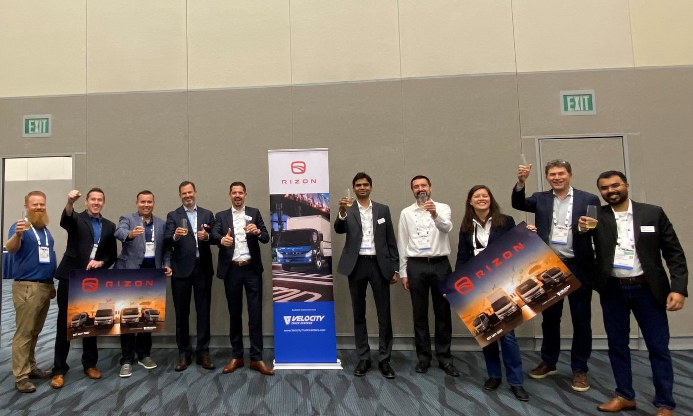 The RIZON team celebrating together after the successful brand unveiling at ACT Expo